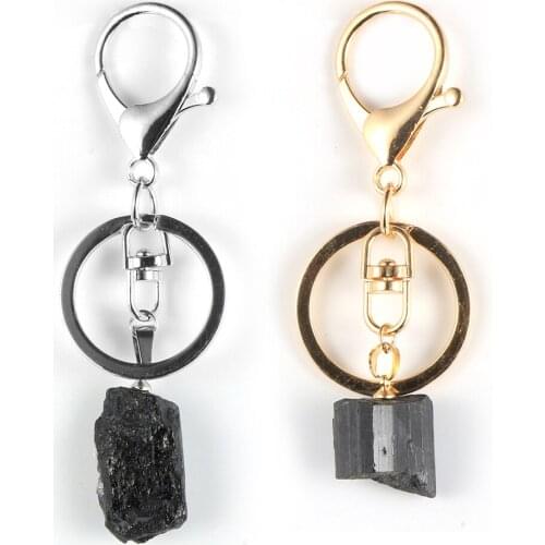 Original Black Tourmalines Keychain Gold Silver Color Lobster Clasp Car Key Ring Holder Men Women BOHO Natural Stone Jewelry
