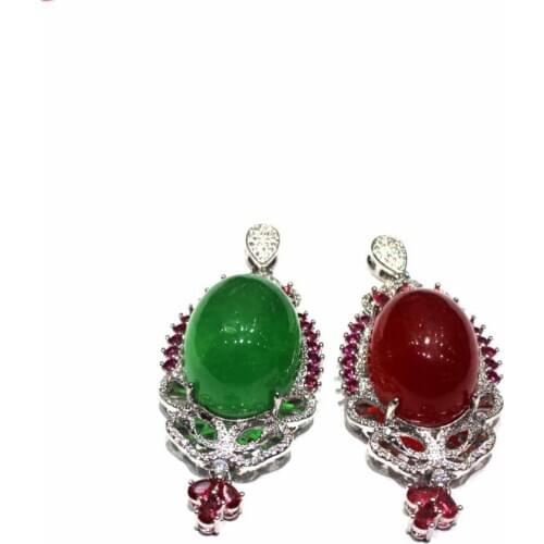 Natural green and red jade pendant necklace egg surface old hole ice full of color Yang green water