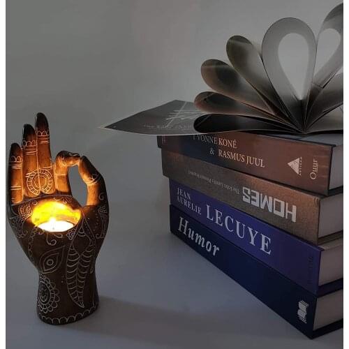 Buddha Candle Holder Mudra Hand Tabletop Tealight Decor Collectible Figurines bougeoir velas aromáticas decorativas Home Decor