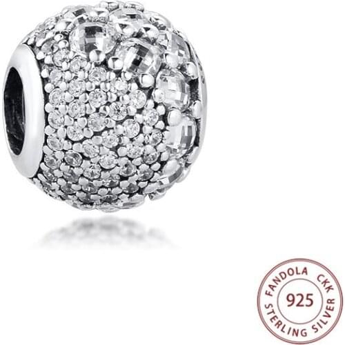 Authentic 925 Sterling Silver Clear CZ Enchanted Pave Beads Charms for Jewelry Making Fits Original Charm Bracelet Promotion