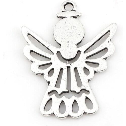 DoreenBeads Zinc Based Alloy Pendants Angel Silver Color Jewelry DIY Charms Findings 33mm(1 2/8") x 25mm(1"), 10 PCs