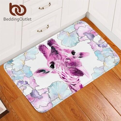 BeddingOutlet Giraffe Floor Mat Cartoon Animal Non-slip Carpet Pink Flower Rectangle Area Rug Watercolor Bedroom Doormat 50x80cm