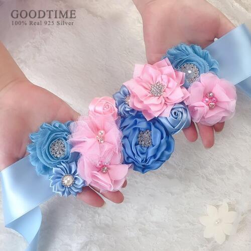 Fashion Bridal Belt Pearl Fabric Flower Wedding Accessories Blue Ribbon Flower Belt Women Party Dress Girdle Photography Props