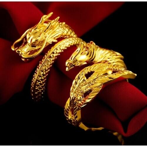 Luxury Vietnam Gold Dragon Phoenix Rings Adjustable Couple Lovers Engagement Wedding Rings Jewelry Women Men Phoenix Ring