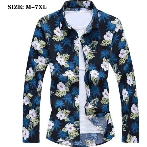 Plus Size 5XL 6XL 7XL Mens Korean Shirts 2021 New Arrivals Men Dress Shirts Fashion Chinese Style Floral Long Sleeve Shirt
