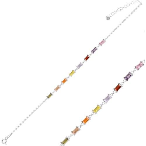 Silver 925 Sterling Baget Colorful Zircon Stone Doç Chain