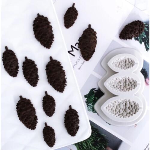 3 Hole Pine Cones Silicone Mold Fondant Molds Chocolate Mould Candy Chocolate Moulds Soft Clay Resin Silicone Rubber PRZY