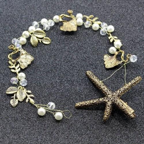 Bridal Headdress Alloy Leaves Starfishs Imitation Pearls Rhinestones Hair Accessories for Wedding Party EA