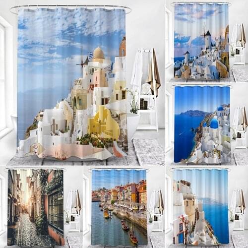 Beauty Aegean Sea Shower Curtain Waterproof Landscapes Bathroom Curtain Polyester Print Shower Curtains Bath Screen Home Decor