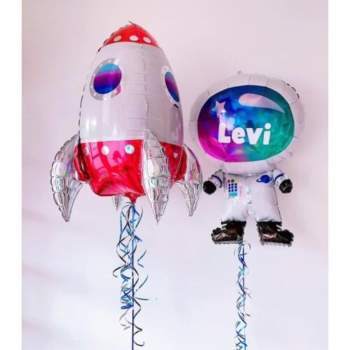 Outer Space Ballooons Red Rocket Ship Foil Balloons Astronaut Ballons Space Theme Planet Galaxy Birthday Decor for Baby Shower