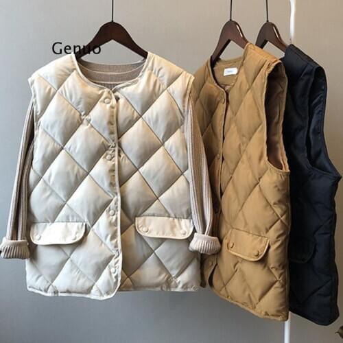 Winter Casual Women Puffy Parka Vest Sleeveless Womens New Korean Loose Cotton Jacket Vest Diamond Cotton Coat