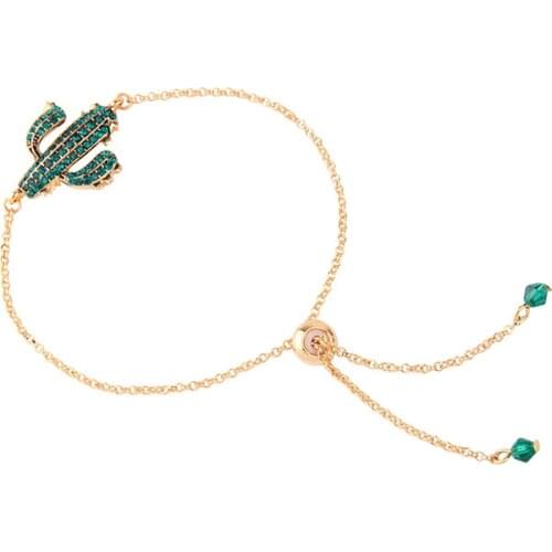 Green Crystal Cactus Charm Bracelet for Women Fashion Gold Adjustable Chain Bracelet Jewelry Christmas Best Friend Gift 2019 New
