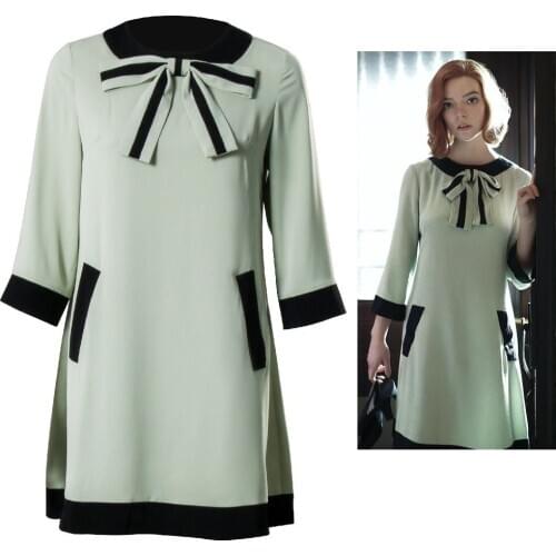 The Queens Gambit Cosplay Costume for Women TV Heroine Beth Harmon Dresses Lovely Cross Retro Beth Lady One-piece Dress
