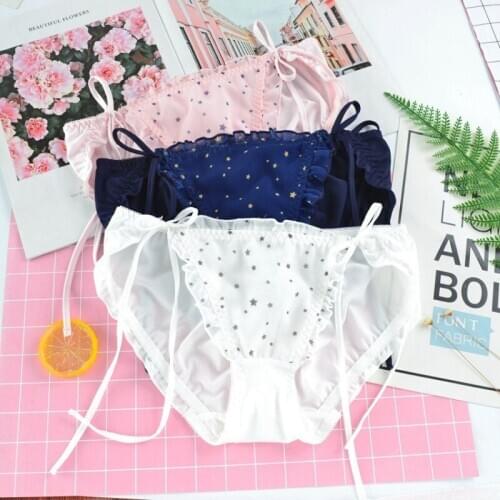 Women Cute Lovely Sexy Underwear Milk Silk Star Print Female Panties Bandage Low Waist Rosette Fairy Style Girls Breifs