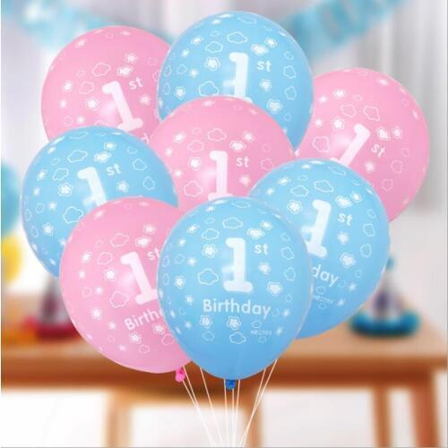 10Pcs Baby Shower 1st Birthday Balloon Pink blue Latex Balloon For Boys Girls Baby 1 Year Old First Birthday Kids Gift Toys