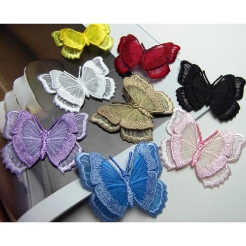 10PCS Stereo Double Layer Butterfly Self Adhesive Lace Fabric Applique Patch Clothes Mend Modification Accessories RS780