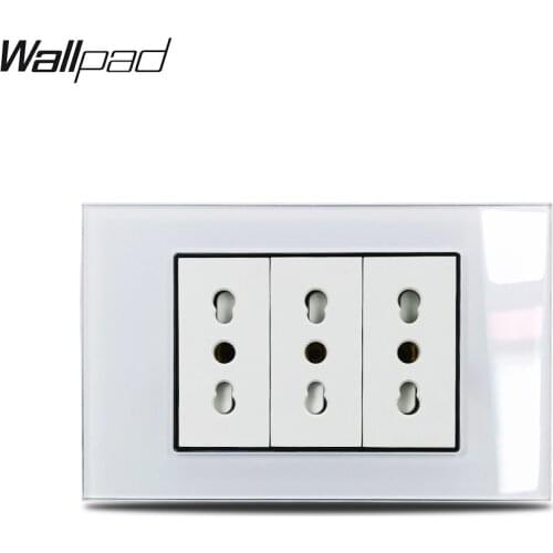 118*75mm 3 Italian socket Wallpad L3 White Glass Panel 16A AC 110V-250V Triple Italian Ita. Italia Italy Power Wall Socket