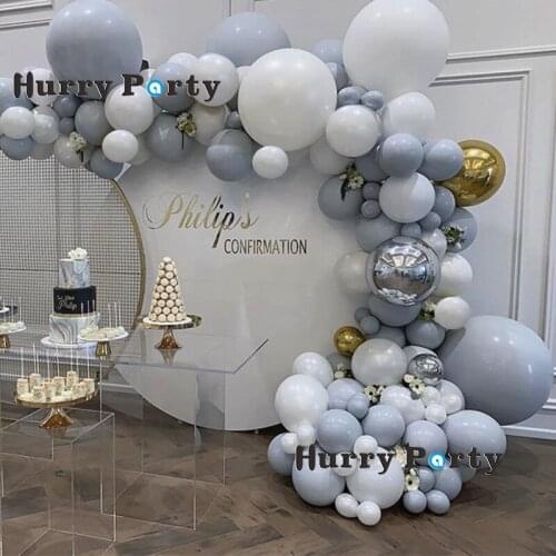 128Pcs Balloon Garland Arch Adult Birthday Party Decorations Macaron Gray White Round Gold Silver Foil Helium Balloon Wedding