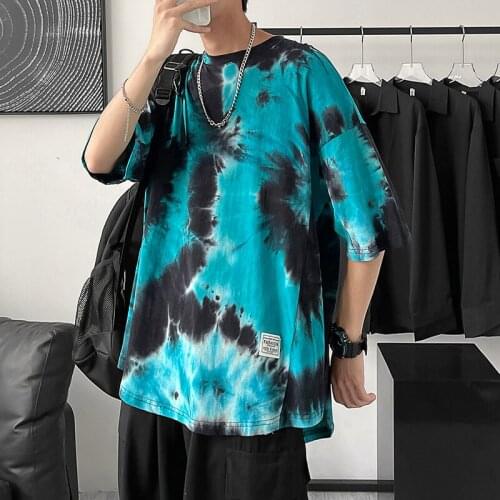 2021 2021 Brand tie-dye Cotton Mens T-shirt Short-sleeve Man T shirt Short Sleeve Pure Color Men t shirt T-shirts For Male Tops