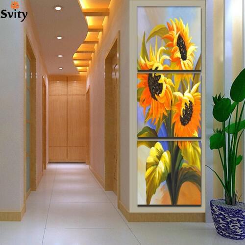 3 Panel Modern Printed Sun Flower Canvas Painting Home Decor For Living Room Modular Picture no framed