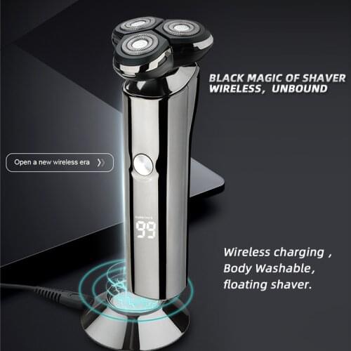 USB Electric Shaver Wireless Razor Waterproof 4D Head Dry Wet LED Display Beard Trimmer Mens Shaving Machine With Charging Base