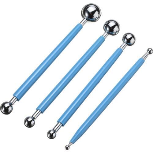 4x Modelling Ball Tool Stainless Steel Nail Dotting Tool Set Polymer Clay Fondant Cake Decorating Nail Dotting