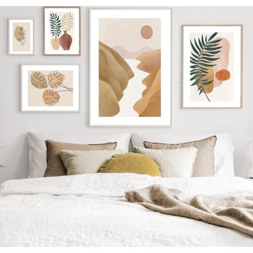 Abstract flower plant pot monstera line valley wall art print canvas painting nordic poster decoration picture living room