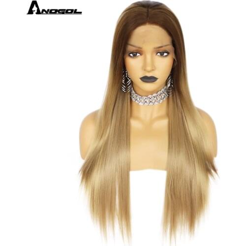 Anogol Straight Blonde Lace Front Synthetic Wigs with Baby Hair Long Womens Lace Wigs High Density Natural Wig Heat Resistant