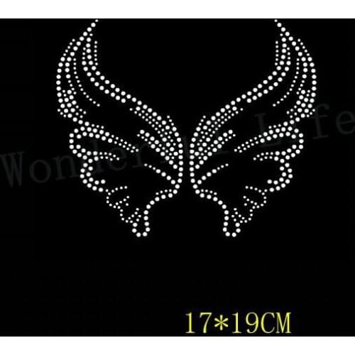 Free shipping Angel wings butterfly flower shiny applique patches sticker hot fix rhinestone transfer motifs iron on crystal