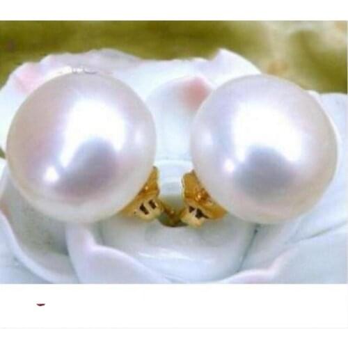 Free Shipping pair of 13-14mm south sea flat round white pearl earring