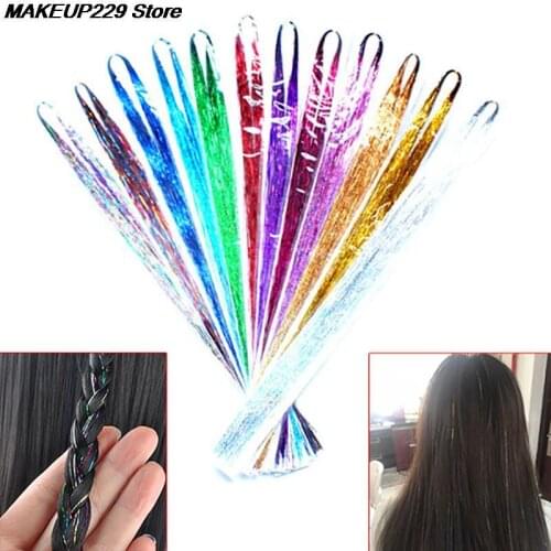Sparkle Hair Tinsel Bling Hair Secoration For Synthetic Hair Extension Glitter Rainbow For Girls And Party 28inch 120Strands/pcs