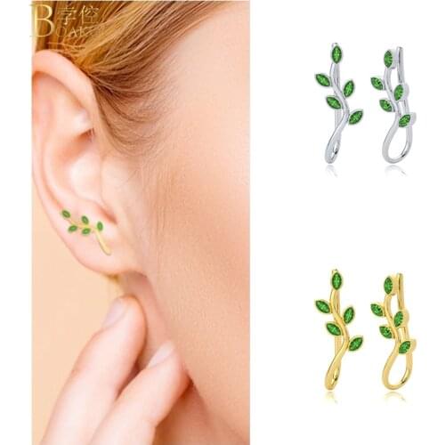 BOAKO 925 Sterling Silver Earring For Women Pendiente Plata Crystal/ Green CZ Stud Earing Luxury Jewelry Girl Piercing Earings