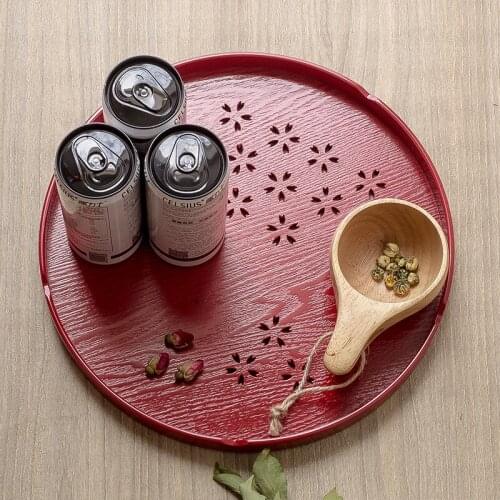 Wooden Pallet Creativity Round Red Black 27 Cm Western Dishes Multifunctional Storage Plate Tea Tray Household Kitchen Supplie