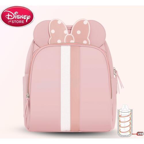 Disney Minnie Diaper Bag Multifunction Backpack Baby Care Stroller Nursing Nappy Bag for Mummy with USB Bottle Insulation Bags