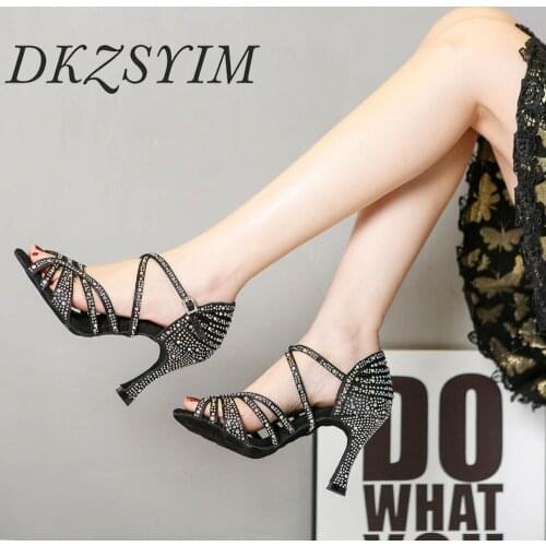 DKZSYIM Latin Dance Shoes For Dancing Women Jazz Salsa Ballroom Dance Shoes Woman Sandals Big small rhinestones wholesale