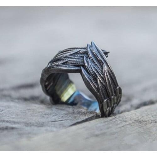 EYHIMD Unique Mens Feathers Ring 316L Stainless Steel Bird Rings for Men Biker Punk Jewelry Male Bijoux Gifts for him