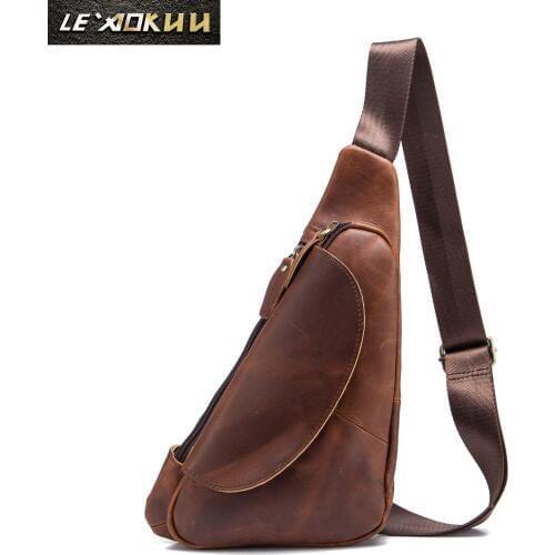 Men Quality Leather Casual Fashion Triangle Crossbody Chest Sling Bag Design Travel One Shoulder Bag Backpack Daypack Male 696-D