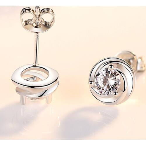 KOFSAC New Fashion Shiny Crystal CZ Rose Flower Stud Earrings For Women Valentines Day 925 Sterling Silver Earring Jewelry Gift