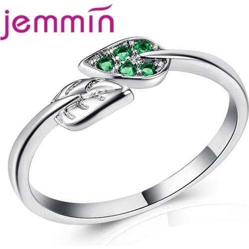 925 Sterling Silver Resizable Ring Leaf Pattern Cubic Zirconia Pave Setting Symple Fashion Jewelry For Engagement
