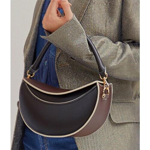 Contrast Color Wide shoulder strap Crossbody Bags For Women 2020 Half Moon Panelled Shoulder Bags Vintage Pu Leather clutch bag