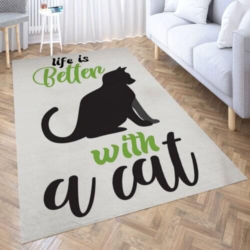 Life is better with Cat Carpet for Living Room 3D Anime Cartoon Rug Gamer Teen Room Bedside Lounge Rug Kids Children Floor Mats
