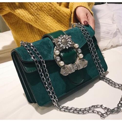 Retro Fashion Female Square Bag 2021 Winter Quality Velvet Womens Designer Handbag Ladies Diamond Chain Shoulder Messenger Bags
