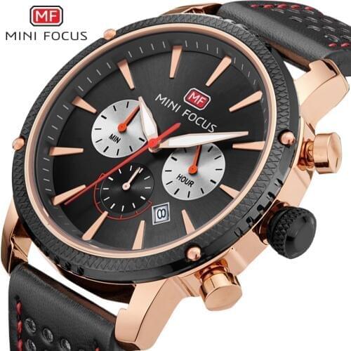MINIFOCUS Fashion Mens Watch Quartz Watchs Waterproof Calendar Multifunction Business Casual Sport Leather Strap Wrist Watch