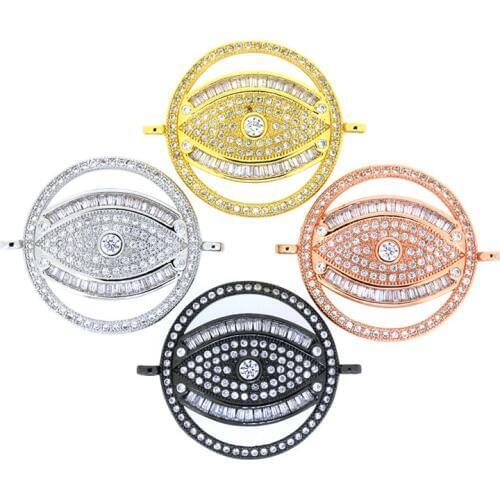 Fashion Cubic Zirconia Charm Connector For Necklace Pave Micrro Cz Evil Eyes Connecto For Jewelry Making Diy Jewelry