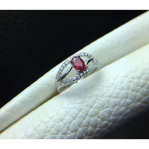 Fashion Ruby ring Free shipping Natural and real ruby 925 sterling silver Fine jewelry 4*6mm