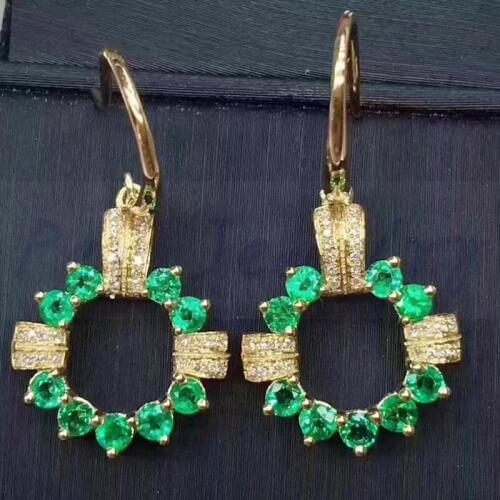 Natural origin emerald round drop earring Free shipping 925 sterling silver Fine jewelry 0.5ct*2pcs gemstone #R982901