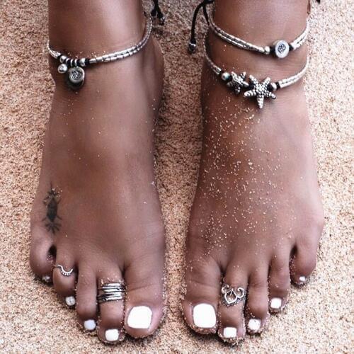 Latest Fashion Retro Bohemia Round Rune Starfish Anklet Beach Feet Jewelry Simple Beads Anklet Bracelet For Women Girls Gifts