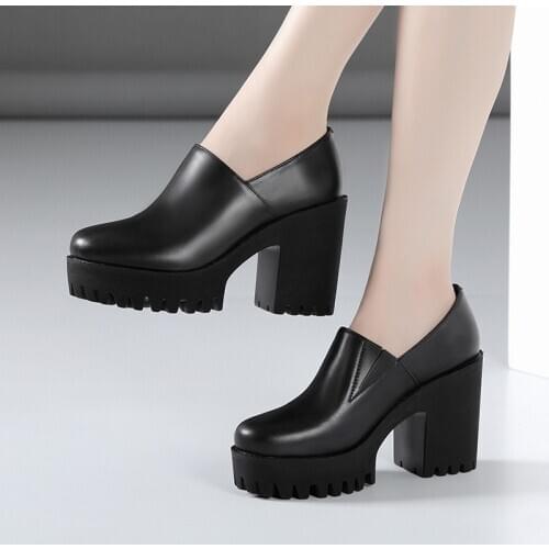 Big Size 32-43 Platform Shoes Women Pumps Fall Winter 2021 Fur Shoes Ladies High Heels Shoes for Office Warm Leather Shoes Black
