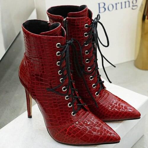 Autumn All-Match Solid Color Ankle Boots High-Grade Patent Leather Fashion Pointed Toe Strap Stiletto Heel Winter Womens Shoes