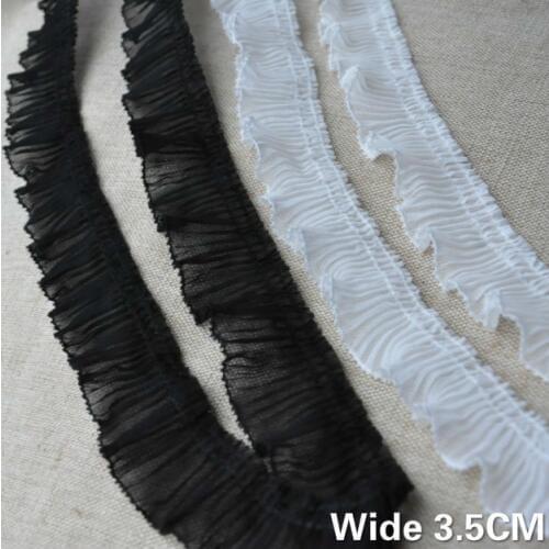 3.5CM Wide White Black Pleated Chiffon Fabric Elastic Ruffle Lace Ribbon Edge Trim Cuffs Neckline Decor DIY For Sewing Supplies